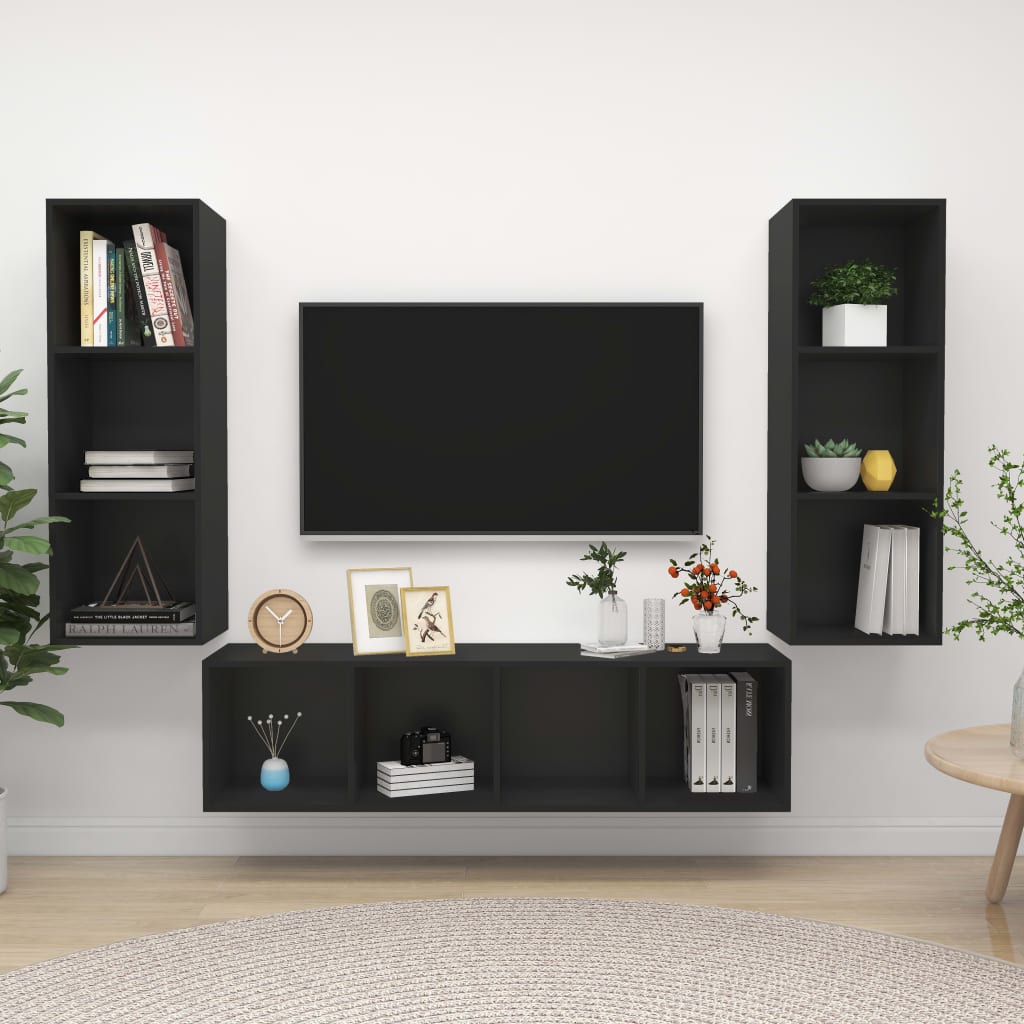 3-tlg. TV-Schrank-Set Schwarz Holzwerkstoff kaufen