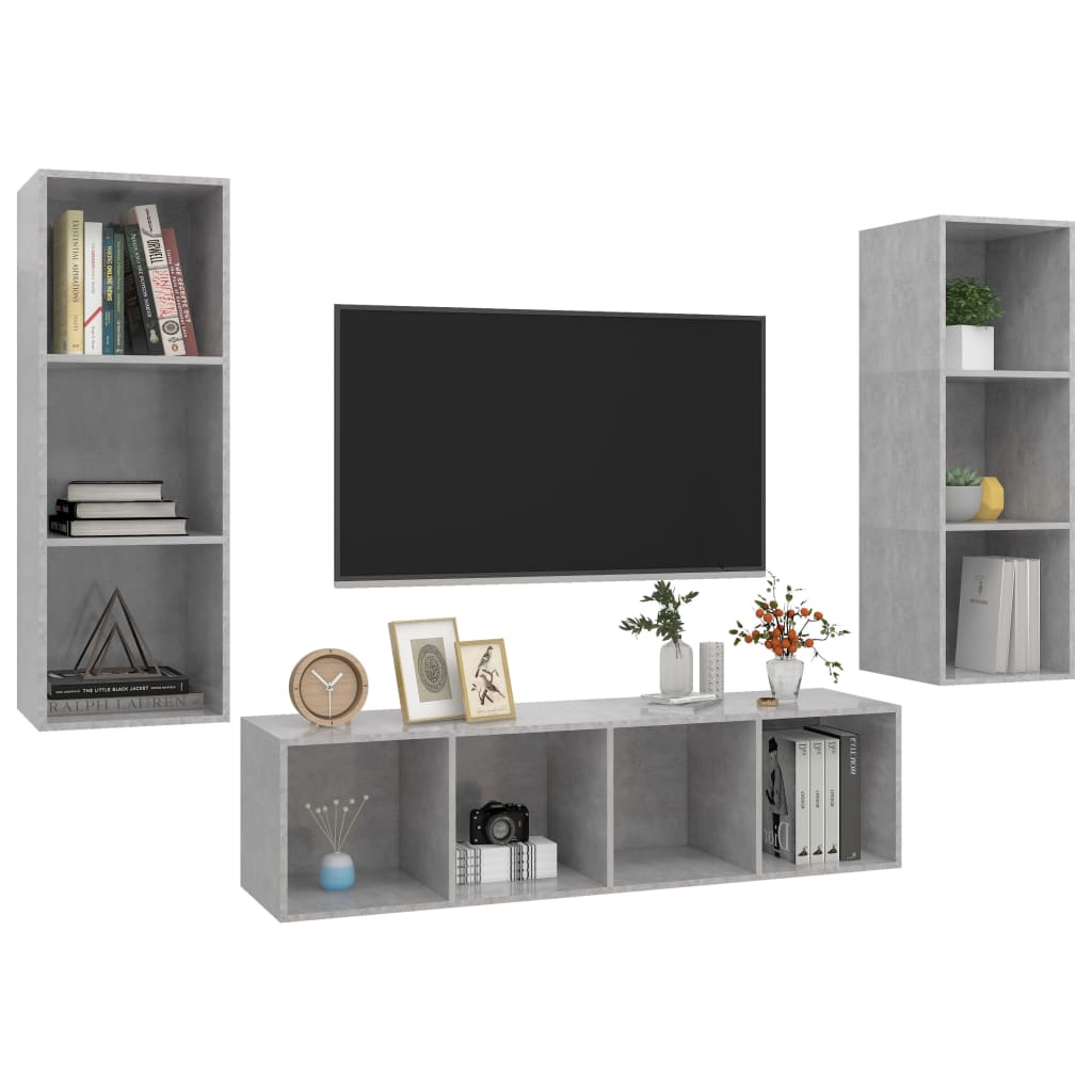 

vidaXL 3-delige Tv-meubelset spaanplaat betongrijs