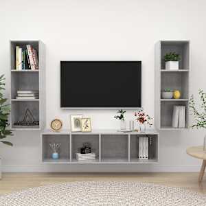 Komplet TV omaric 3-delni betonsko siva iverna plošča