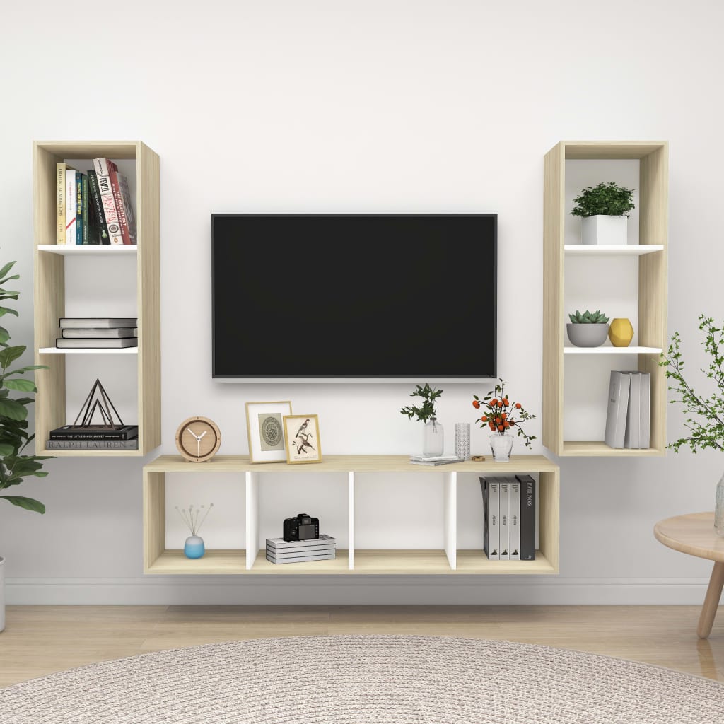 KALLAX – Ensemble de meuble TV mural 3 pcs 10 boxes Blanc et chêne sonoma | meublestv.fr
