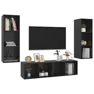 vidaXL Televizoriaus spintelių komplektas, 3 dalių, juodas, mediena