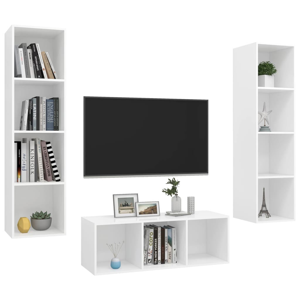 

vidaXL 3-delige Tv-meubelset spaanplaat wit
