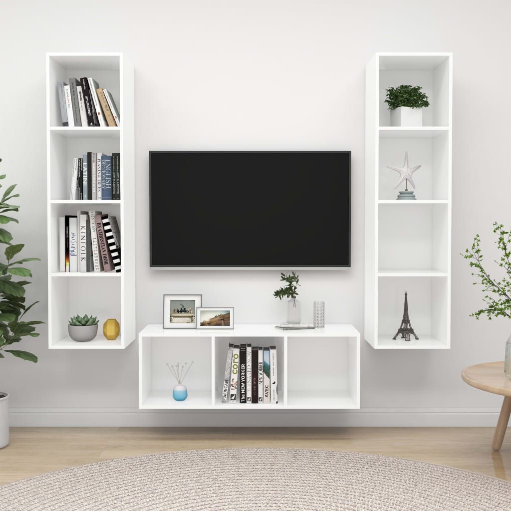 3-delige Tv-meubelset spaanplaat wit en sonoma eikenkleurig