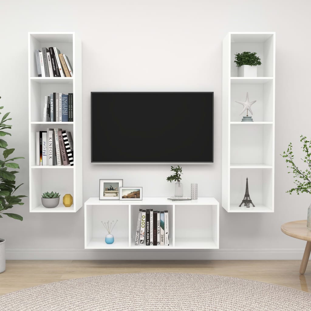 Ensemble de meuble TV 3 pcs Blanc Aggloméré