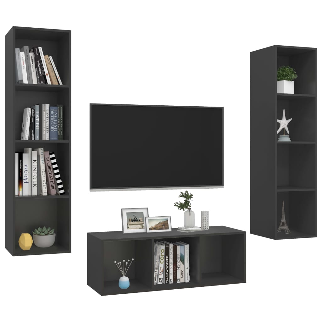 

vidaXL 3-delige Tv-meubelset spaanplaat grijs