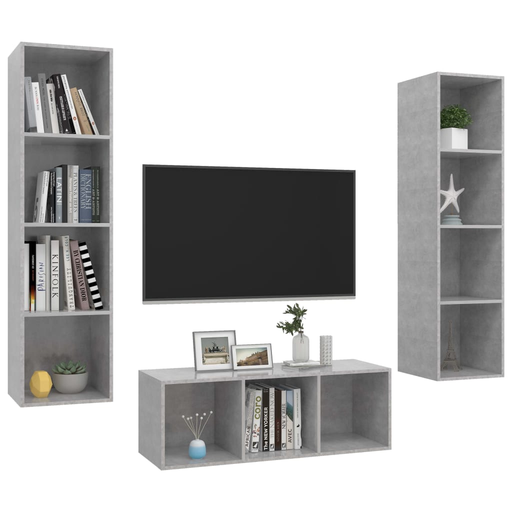 

vidaXL 3-delige Tv-meubelset spaanplaat betongrijs