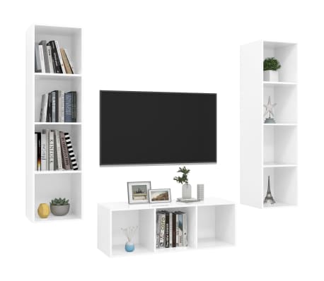 vidaXL Televizoriaus spintelių komplektas, 3 dalių, baltas, mediena