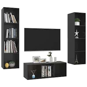 vidaXL Televizoriaus spintelių komplektas, 3 dalių, juodas, mediena