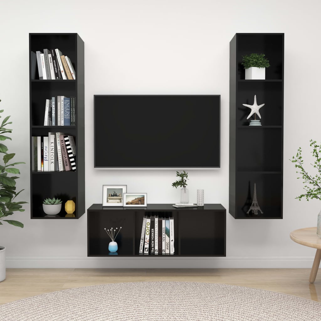 KALLAX – Ensemble de meuble TV mural 3 pcs 11 boxes Noir brillant | meublestv.fr 2