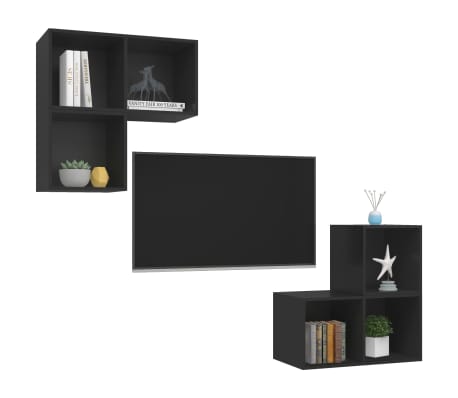 vidaXL Televizoriaus spintelių komplektas, 4 dalių, juodas, MDP