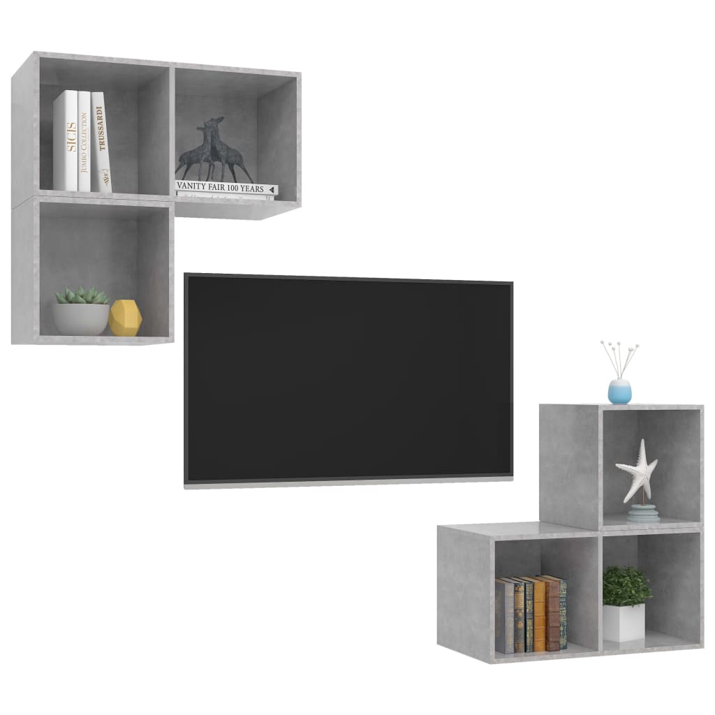vidaXL 4-delige Tv-meubelset spaanplaat betongrijs