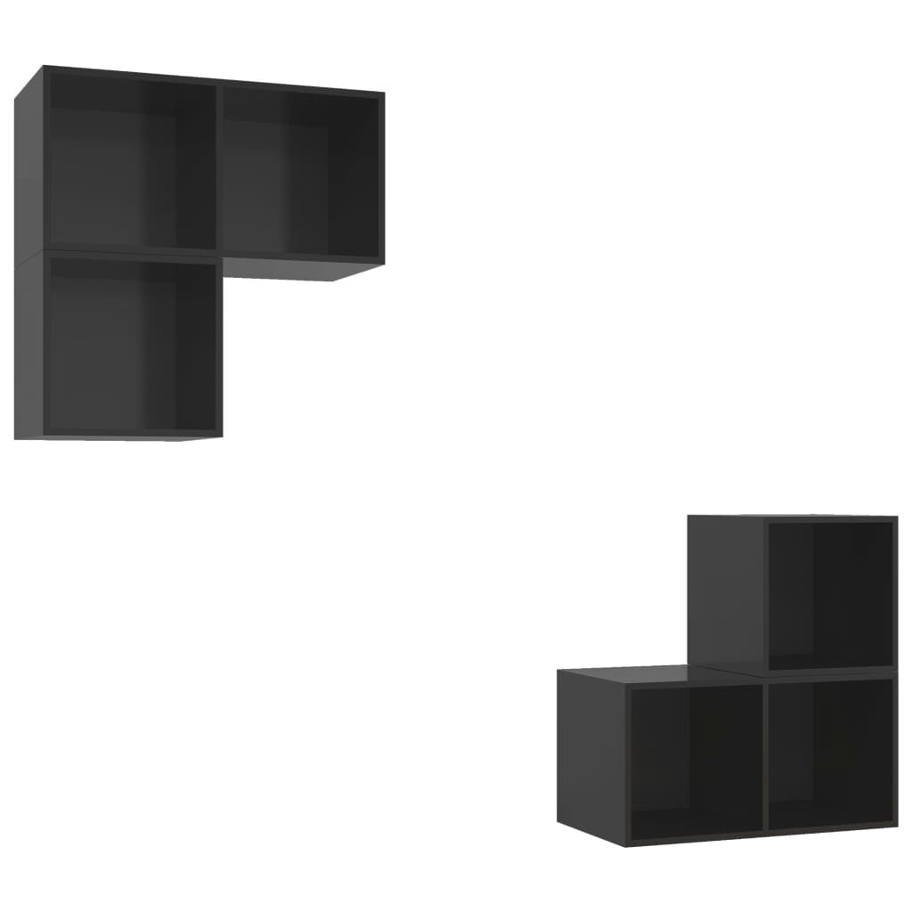 

vidaXL 4 Piece TV Cabinet Set High Gloss Black Engineered Wood