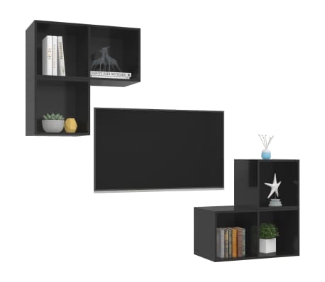 vidaXL Televizoriaus spintelių komplektas, 4 dalių, juodas, MDP