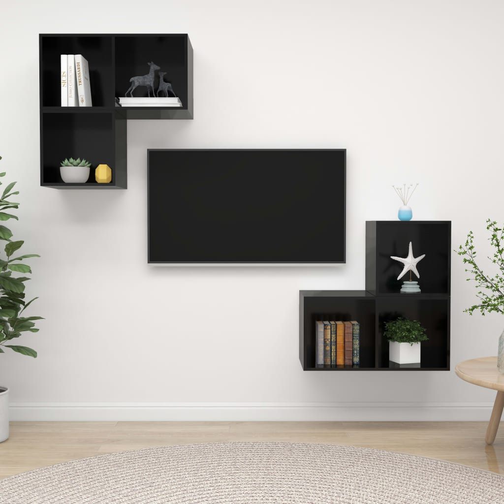 KALLAX – Ensemble de meuble TV mural en L 4 pcs 6 boxes Noir brillant | meublestv.fr 2