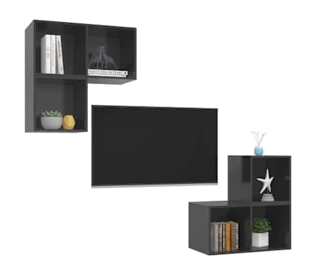 vidaXL Televizoriaus spintelių komplektas, 4 dalių, pilkas, MDP