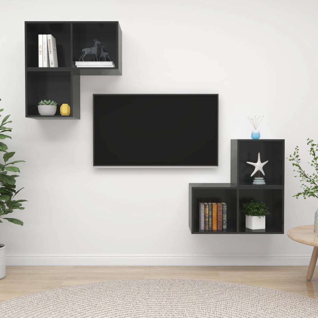 KALLAX – Ensemble de meuble TV mural en L 4 pcs 6 boxes Gris brillant | meublestv.fr