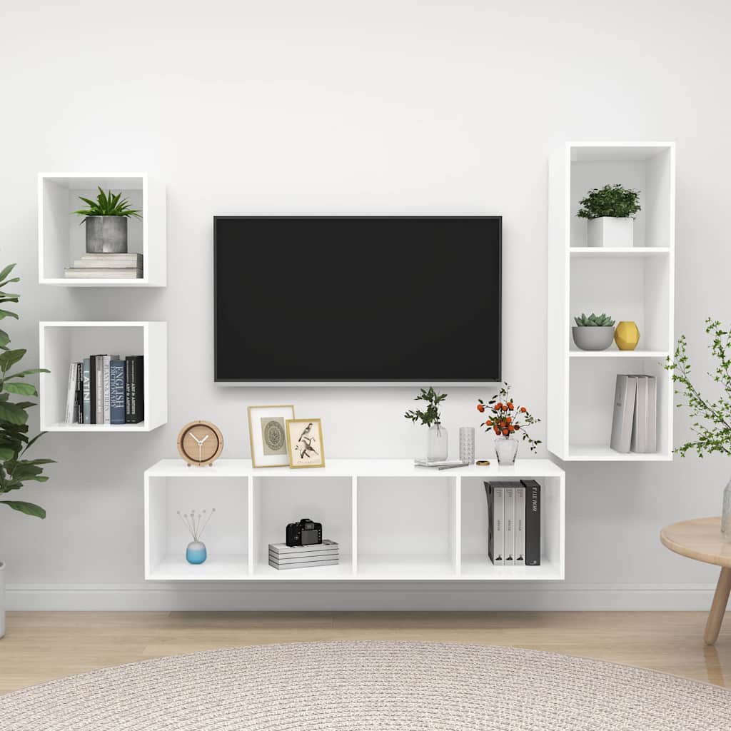 vidaXL 4-cz. zestaw szafek TV, bia�y, materia� drewnopochodny
