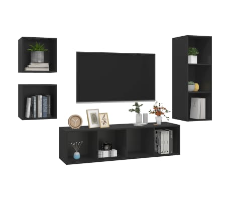 vidaXL 4 Piece TV Cabinet Set Black Engineered Wood