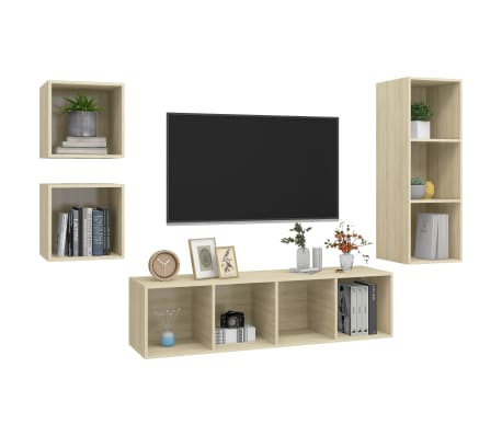 vidaXL 4-tlg. TV-Schrank-Set Sonoma-Eiche Holzwerkstoff
