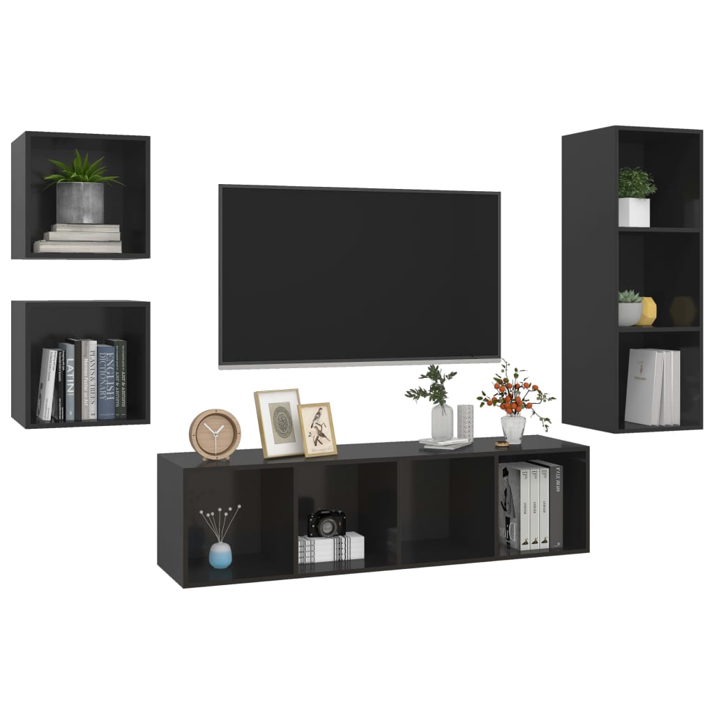 KALLAX – Ensemble de meuble TV mural 4 pcs 9 boxes Noir brillant | meublestv.fr 4