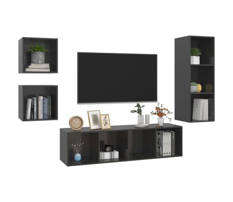 vidaXL Televizoriaus spintelių komplektas, 4 dalių, pilkas, MDP