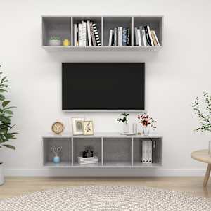 Stenske TV omarice 2 kosa betonsko sive barve iverna plošča