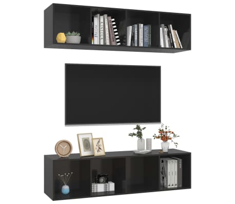 vidaXL Meubles TV muraux 2 pcs Noir brillant Bois d'ingénierie