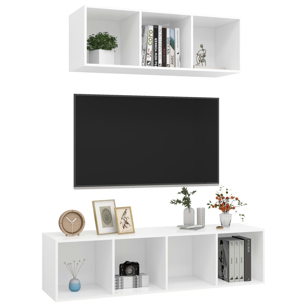 vidaXL 2 Piece TV Cabinet Set White Chipboard