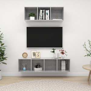Komplet TV omaric 2-delni betonsko siva iverna plošča