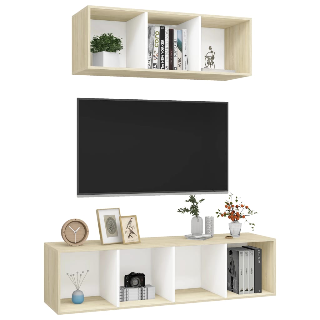 KALLAX – Ensemble de meuble TV mural 2 pcs 7 boxes Blanc et chêne sonoma | meublestv.fr 4