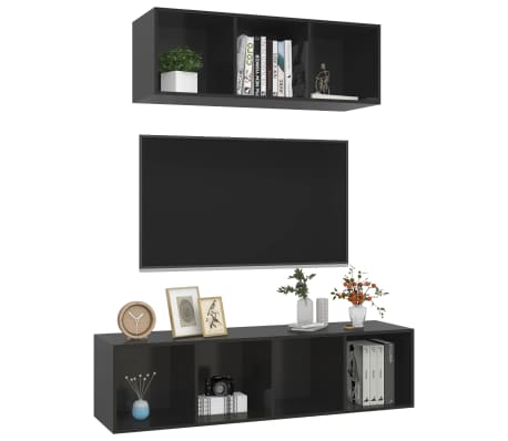 vidaXL 2-tlg. TV-Schrank-Set Hochglanz-Schwarz Holzwerkstoff