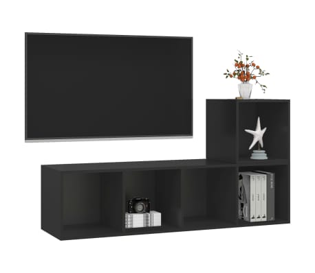 vidaXL 2 részes fekete forgácslap TV-szekrény szett