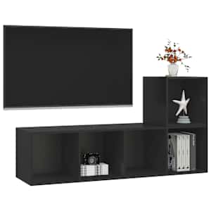 vidaXL Televizoriaus spintelių komplektas, 2 dalių, juodas, MDP