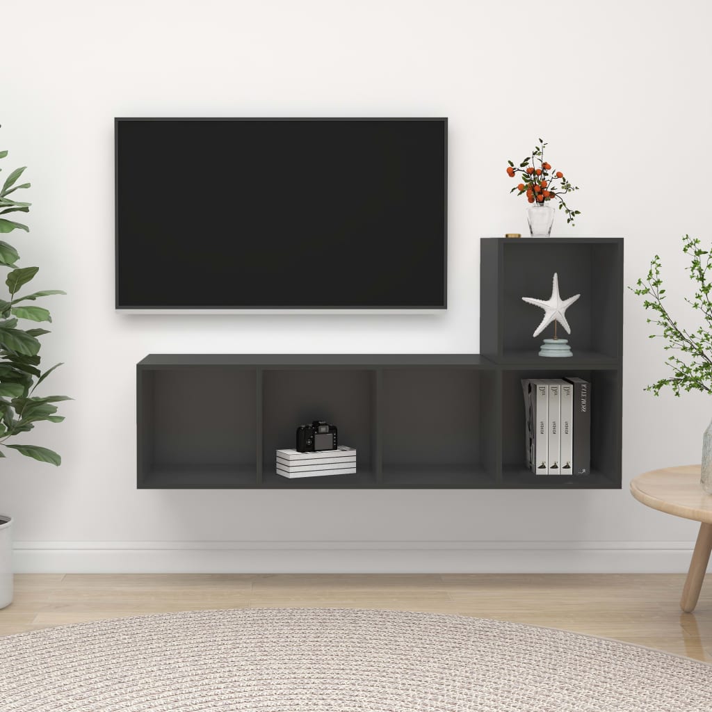KALLAX – Ensemble de meuble TV mural en L 2 pcs 5 boxes Gris | meublestv.fr