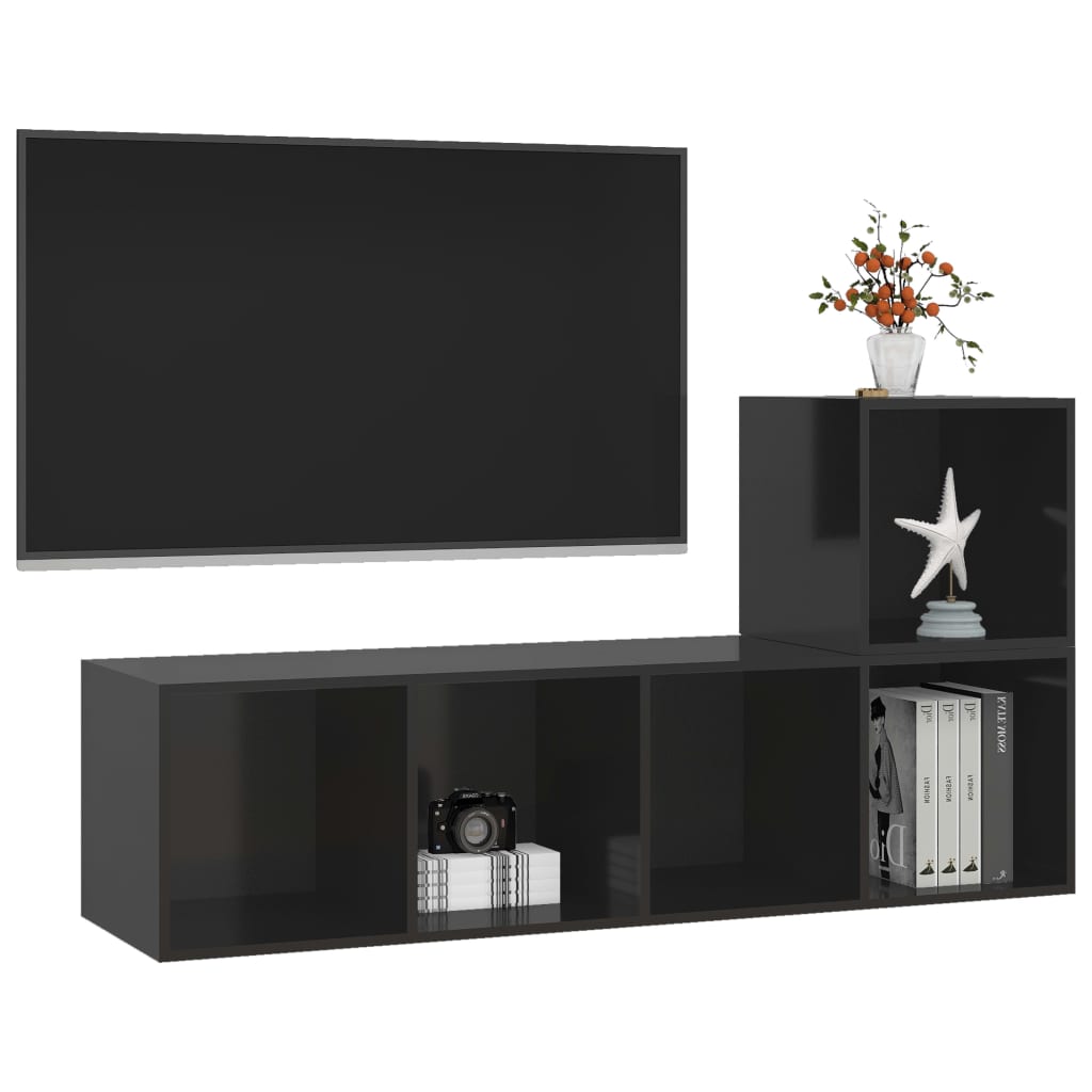

vidaXL 2-delige Tv-meubelset spaanplaat hoogglans zwart