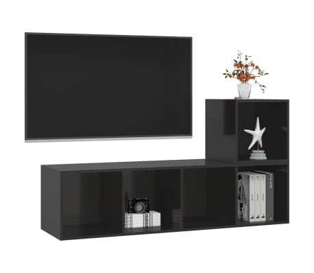 vidaXL Televizoriaus spintelių komplektas, 2 dalių, juodas, MDP