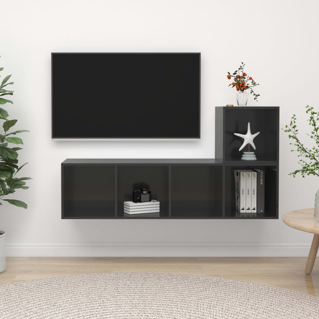 vidaXL 2 Piece TV Cabinet Set High Gloss Grey Engineered Wood