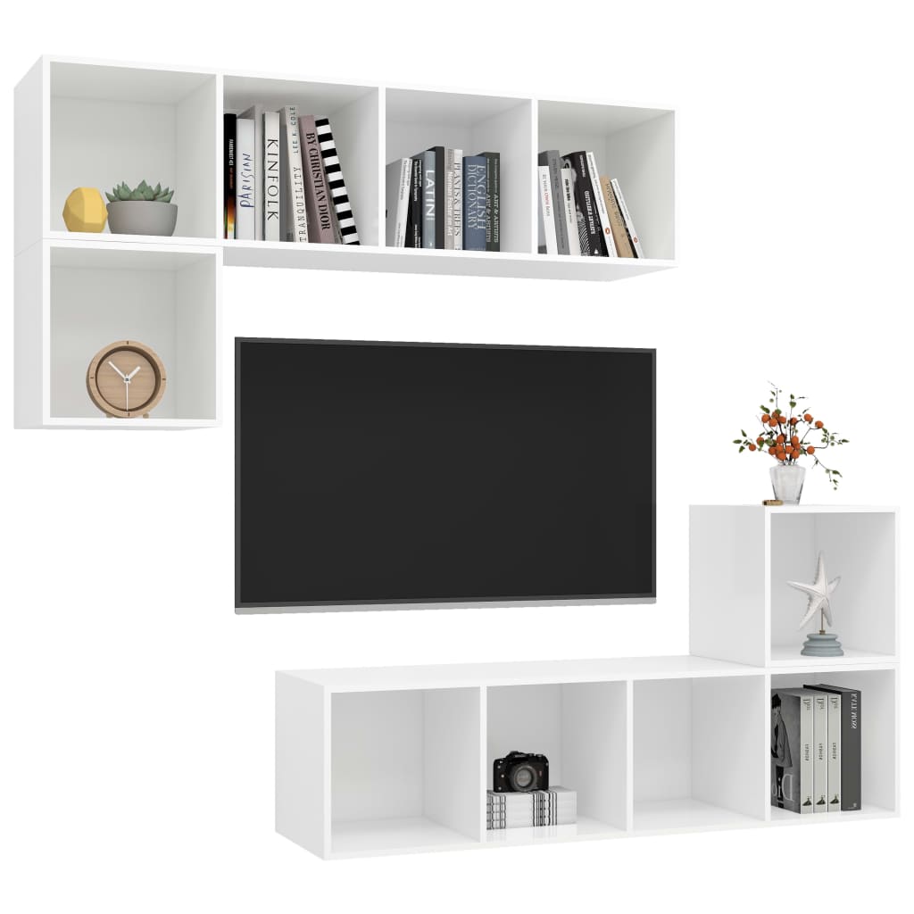 vidaXL 4-delige Tv-meubelset bewerkt hout wit