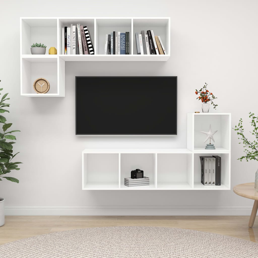 4-delige Tv-meubelset spaanplaat wit