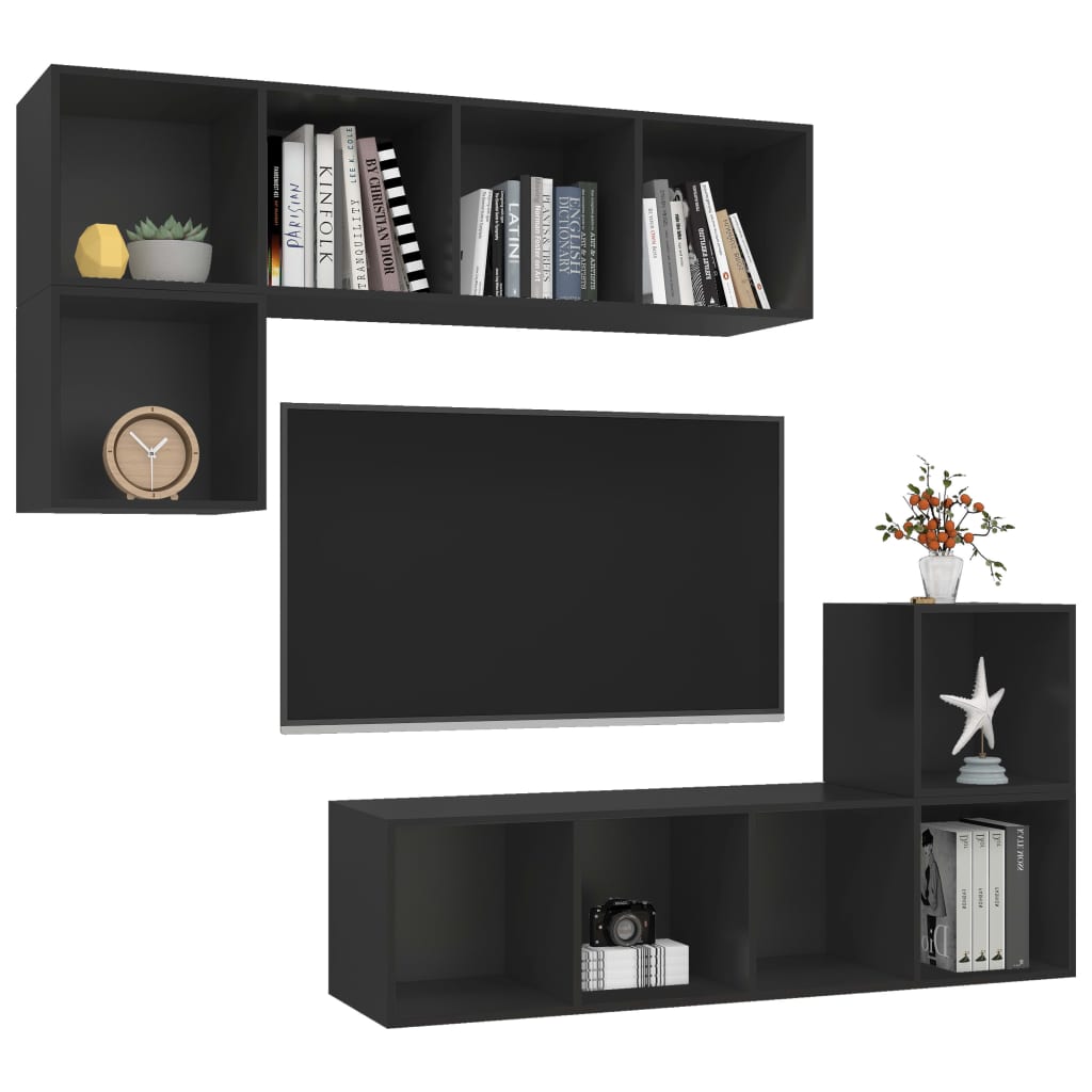 vidaXL 4 Piece TV Stand Set Black Engineered Wood