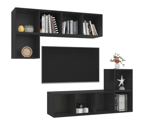 vidaXL 4 Piece TV Stand Set Black Engineered Wood