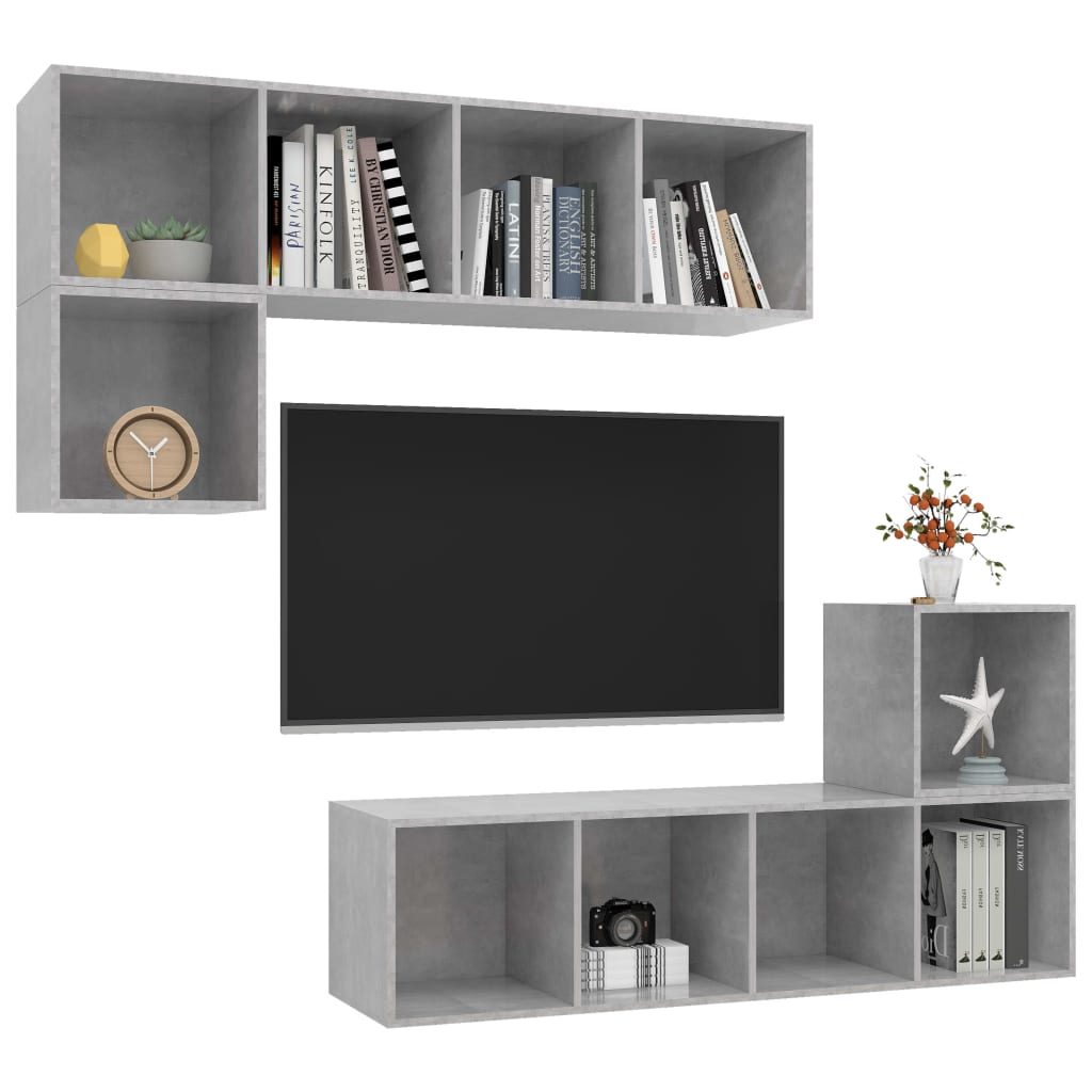 vidaXL 4-delige Tv-meubelset spaanplaat betongrijs