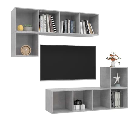 vidaXL 4-tlg. TV-Schrank-Set Betongrau Holzwerkstoff