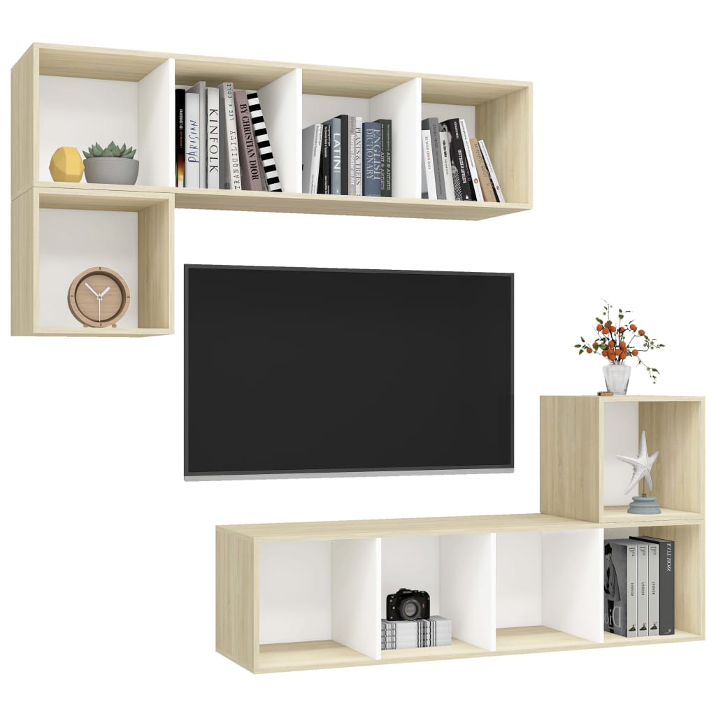 

vidaXL 4-delige Tv-meubelset spaanplaat wit en sonoma eikenkleurig