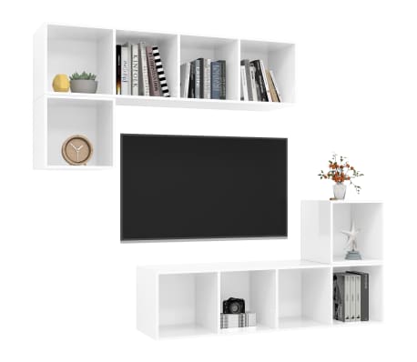 vidaXL Televizoriaus spintelių komplektas, 4 dalių, baltas, MDP