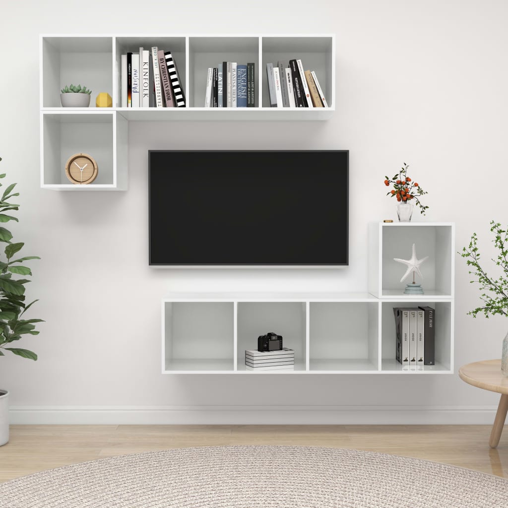 KALLAX – Ensemble de meuble TV mural en L 4 pcs 10 boxes Blanc brillant | meublestv.fr