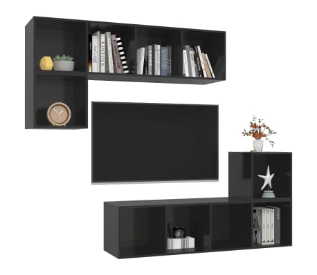 vidaXL Televizoriaus spintelių komplektas, 4 dalių, juodas, MDP