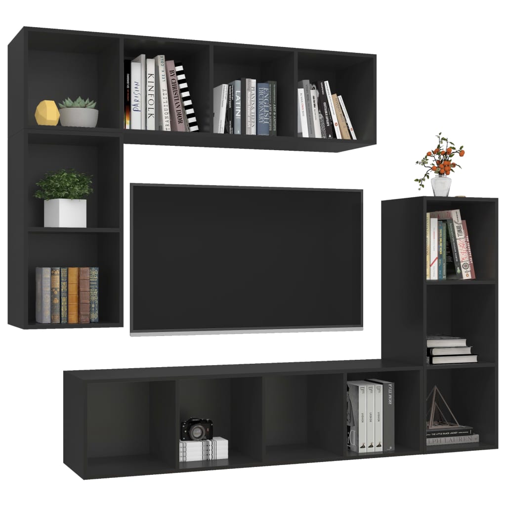 

vidaXL 4-delige Tv-meubelset spaanplaat zwart