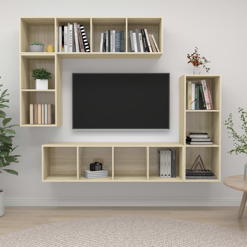 4-delige Tv-meubelset spaanplaat sonoma eikenkleurig