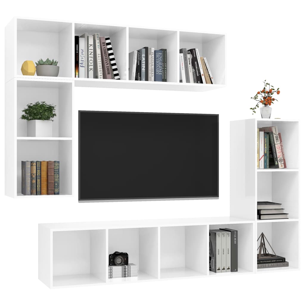 4-delige Tv-meubelset spaanplaat hoogglans wit